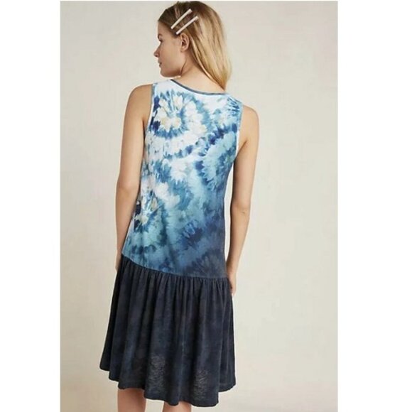 Anthropologie Saturday/Sunday Maisie Tie Dye Dress L NEW Blue White Boho Flowy - Picture 2 of 6